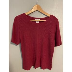 Vintage Cherokee Sweater Womens XL Red Silk Rayon Short Sleeve Lightweight 90s